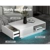 Coffee Table LED Lights High Gloss Storage Drawer Modern Furniture – White