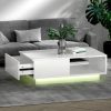 Coffee Table LED Lights High Gloss Storage Drawer Modern Furniture – White