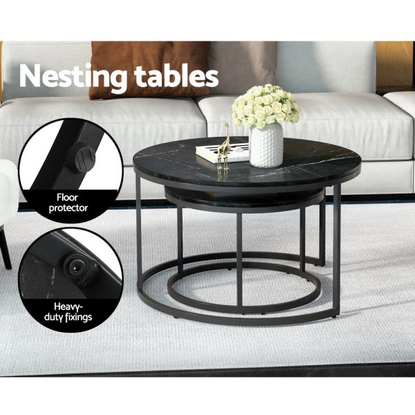 Nesting Coffee Table Set of 2 Marble Effect Tika