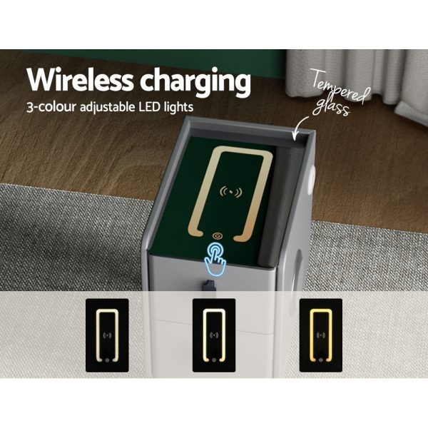 Smart Bedside Table 2 Drawers with Wireless Charging Ports LED Grey AIDA