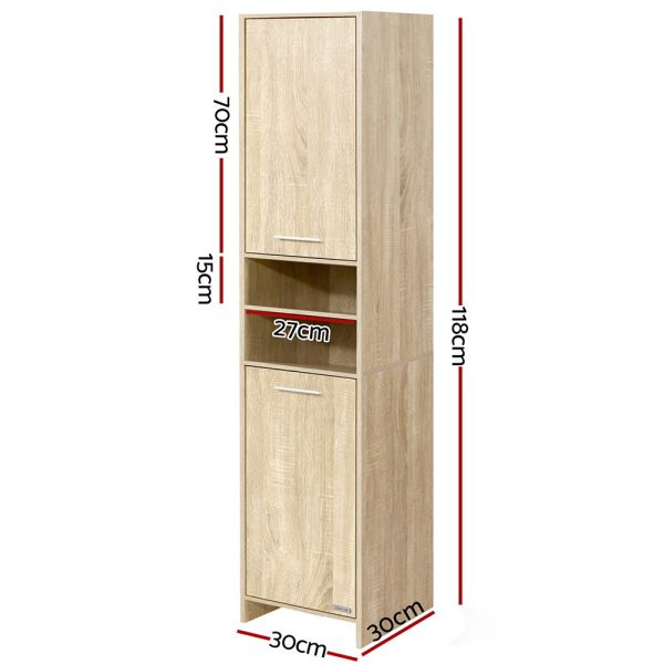 185cm Bathroom Cabinet Tallboy Furniture Toilet Storage Laundry Cupboard – Oak