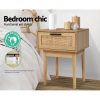 Abington Bedside Tables Table 1 Drawer Storage Cabinet Rattan Wood Nightstand