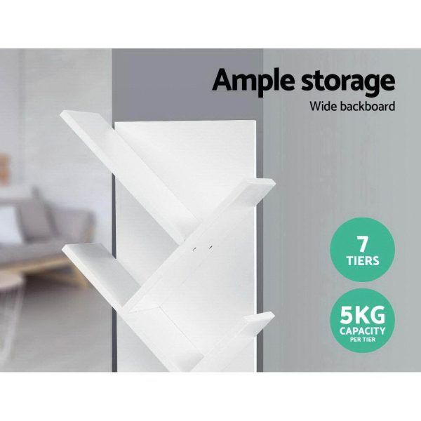 Display Shelf Tree Bookshelf Book Storage Rack Bookcase – White, 7 Shelf