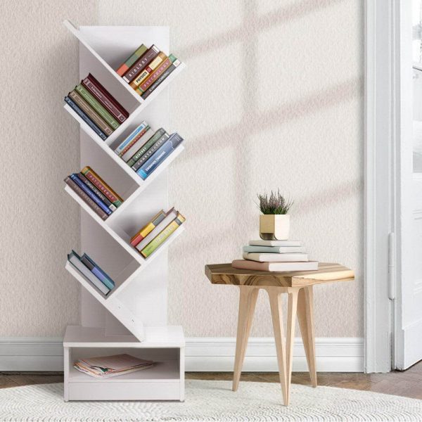 Display Shelf Tree Bookshelf Book Storage Rack Bookcase – White, 7 Shelf