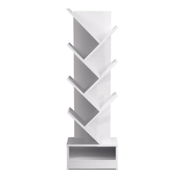 Display Shelf Tree Bookshelf Book Storage Rack Bookcase – White, 7 Shelf