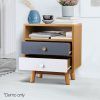 Bedside Table 2 Drawers with Shelf – BERTHA Oak