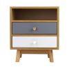 Bedside Table 2 Drawers with Shelf – BERTHA Oak