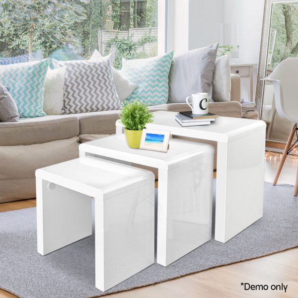 Nesting Coffee Table Set of 3 Glossy White