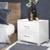 Bedside Table 2 Drawers High Gloss – White