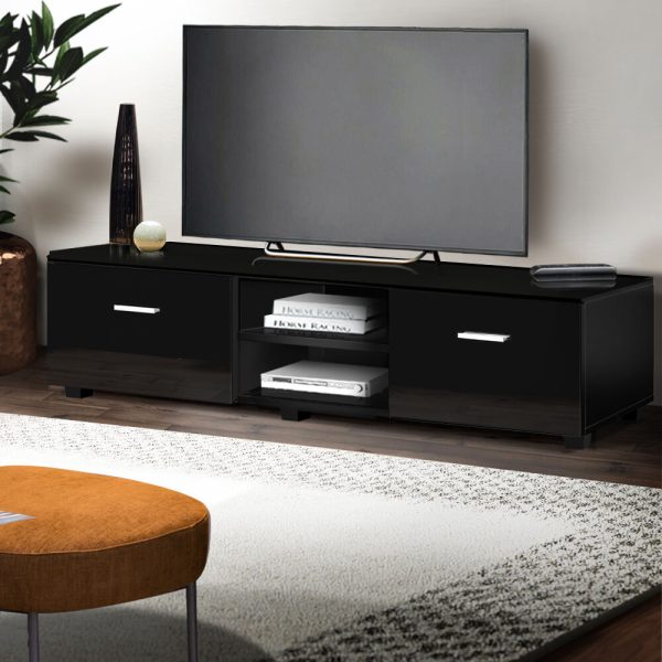 Porthcawl 140cm High Gloss TV Cabinet Stand Entertainment Unit Storage Shelf – Black