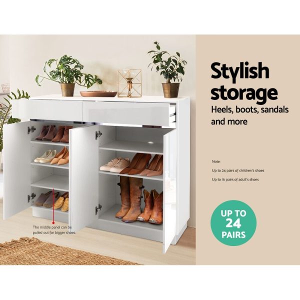 120cm Shoe Cabinet Shoes Storage Rack High Gloss Cupboard Drawers – White