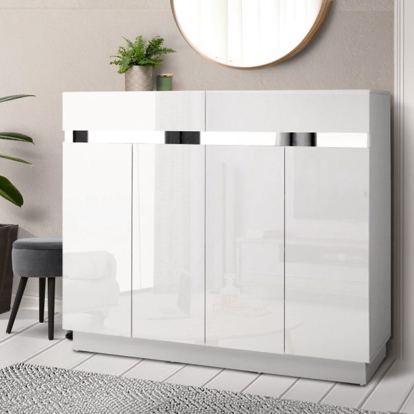 120cm Shoe Cabinet Shoes Storage Rack High Gloss Cupboard Drawers – White
