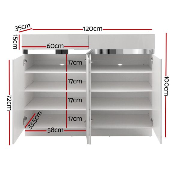 120cm Shoe Cabinet Shoes Storage Rack High Gloss Cupboard Drawers – White