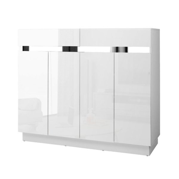 120cm Shoe Cabinet Shoes Storage Rack High Gloss Cupboard Drawers – White