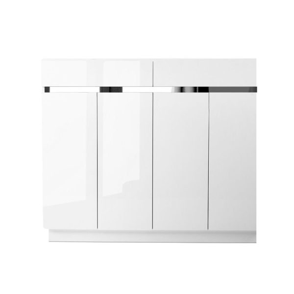 120cm Shoe Cabinet Shoes Storage Rack High Gloss Cupboard Drawers – White
