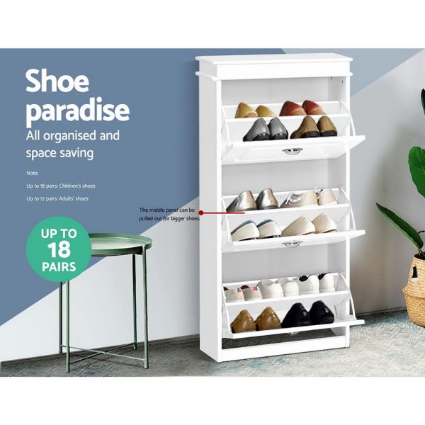 Shoe Rack Cabinet 18 Pairs 3-tier White Sena