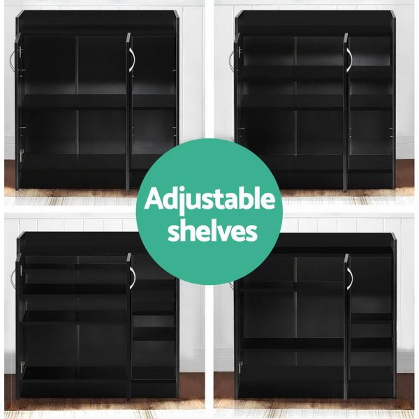 2 Doors Shoe Cabinet Storage Cupboard – Black