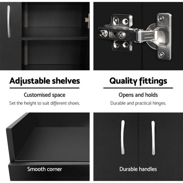 2 Doors Shoe Cabinet Storage Cupboard – Black