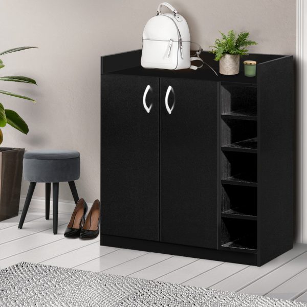2 Doors Shoe Cabinet Storage Cupboard – Black