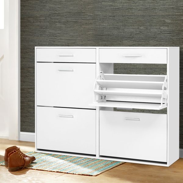 36 Pairs Shoe Cabinet Rack Organisers Storage Shelf Drawer Cupboard White