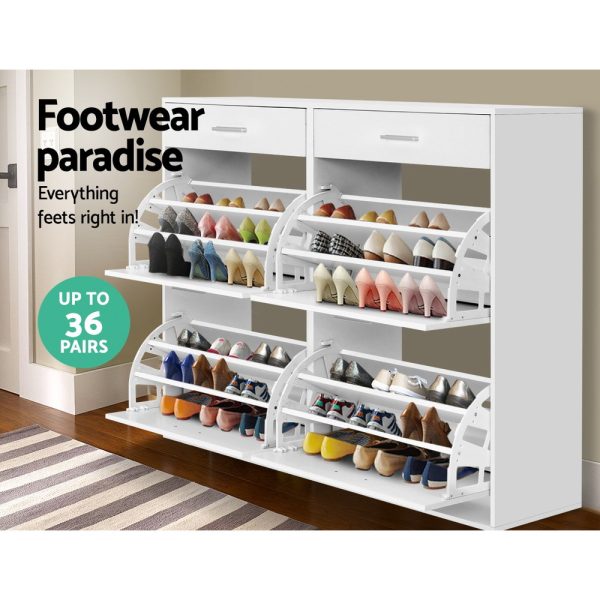 36 Pairs Shoe Cabinet Rack Organisers Storage Shelf Drawer Cupboard White
