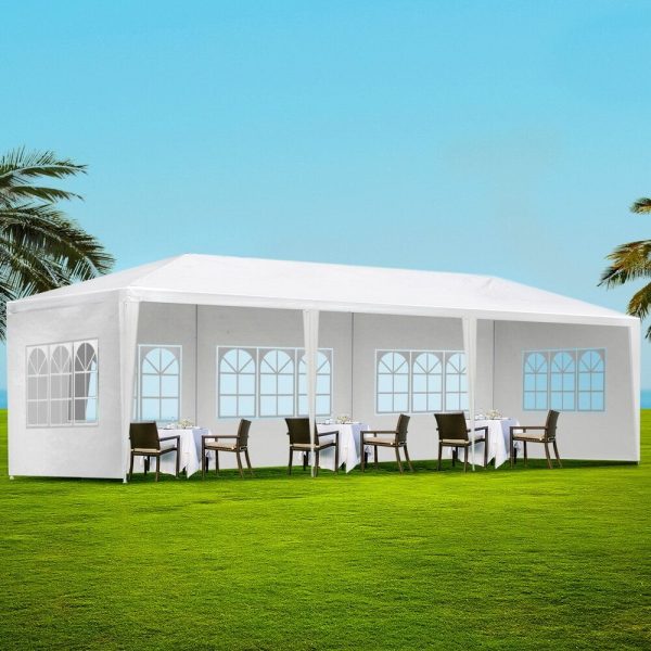 Gazebo 3x9m Marquee Wedding Party Tent Outdoor Camping Side Wall Canopy 5 Panel White