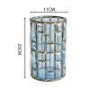 Blue Colored European Glass Cylinder Flower Vase with Gold Metal Pattern