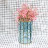 Blue Colored European Glass Cylinder Flower Vase with Gold Metal Pattern