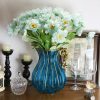Blue European Colored Glass Home Decor Jar Flower Vase with Metal Handle
