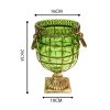Green Colored European Glass Jar Flower Vase Solid Base with Metal Handle