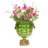 Green Colored European Glass Jar Flower Vase Solid Base with Metal Handle