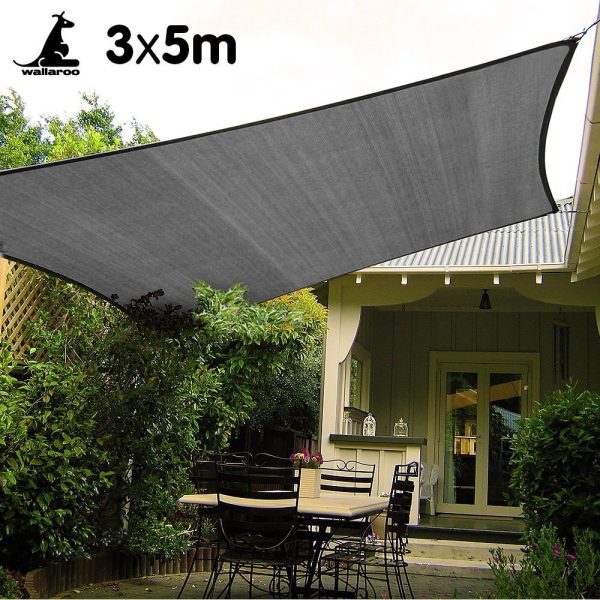 Wallaroo Outdoor Sun Shade Sail Canopy Grey Rectangle