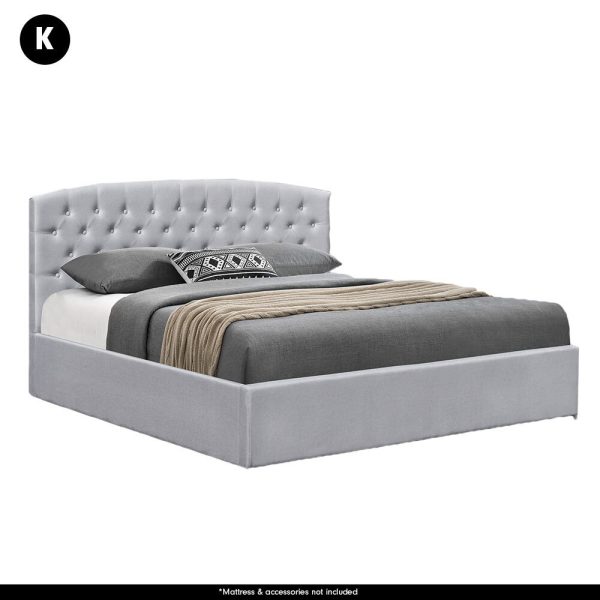 Fabric Gas Lift Storage Bed Frame with Headboard
