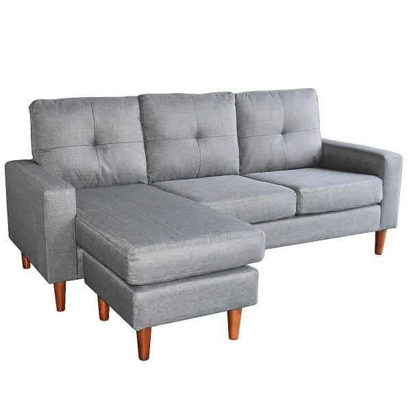 Crowley Linen Corner Sofa Couch Lounge Chaise with Metal Legs