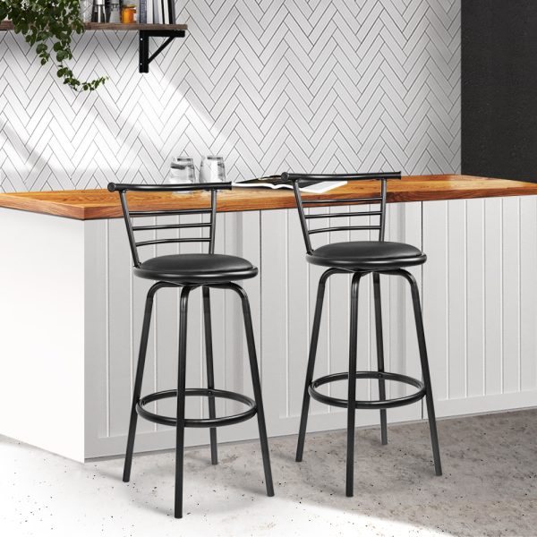 PU Leather Bar Stools – Black and Steel