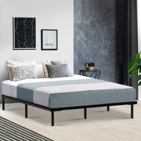 Metal Bed Frame Mattress Base Platform Wooden Black TED
