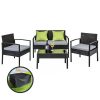 4 Seater Sofa Set Outdoor Furniture Lounge Setting Wicker Chairs Table Rattan Lounger Bistro Patio Garden Cushions Black