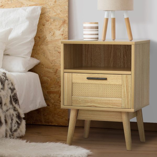 Grantham Bedside Tables Rattan Drawers Side Table Nightstand Storage Cabinet Wood