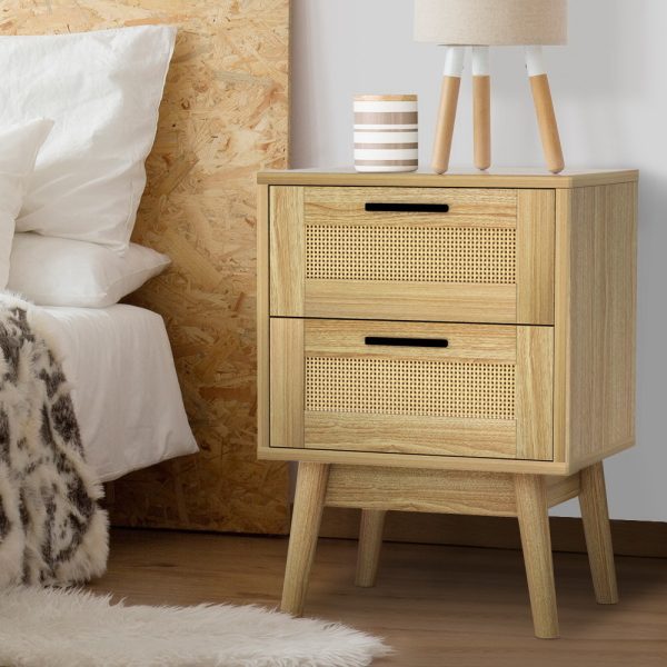 Grantham Bedside Tables Rattan Drawers Side Table Nightstand Storage Cabinet Wood