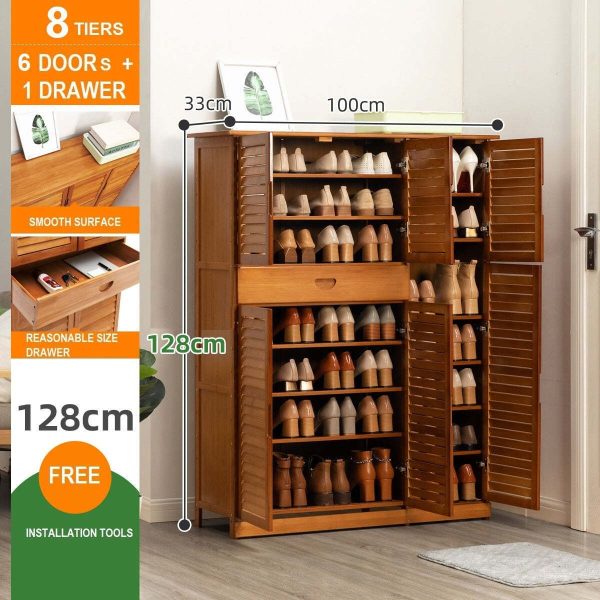 Bamboo Large Capacity Storage Shelf Shoe Rack Cabinet