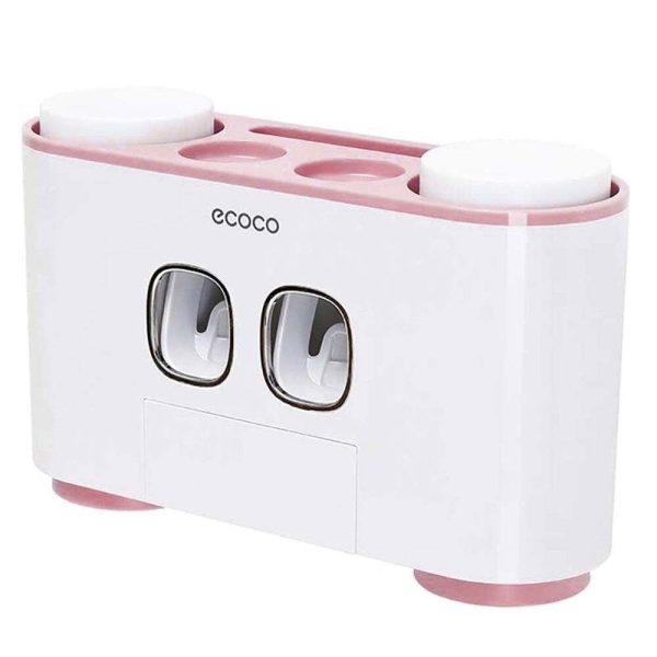 Ecoco Wall-Mounted Toothbrush Holder with 2 Toothpaste Dispensers 4 Cups and 5 Toothbrush Slots Toiletries Bathroom Storage Rack