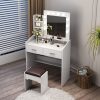 Diana Vanity Set with Shelves Cushioned Stool and Lighted Mirror