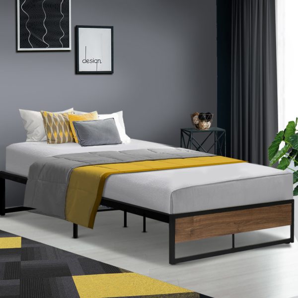 Metal Bed Frame Mattress Base Foundation Wooden Black OSLO