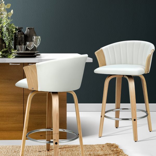 Set of 2 Bar Stools Kitchen Stool Wooden Chair Swivel Chairs Leather