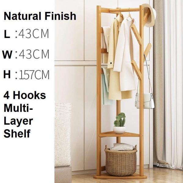 Bamboo Clothes Coat Rack Garment Stand Shelf Tree Hanger Bag Hat Hook Holder