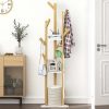 Hall Tree Garment Storage Holder Coat Rack Stand with 3 Shelves for Clothes Bag