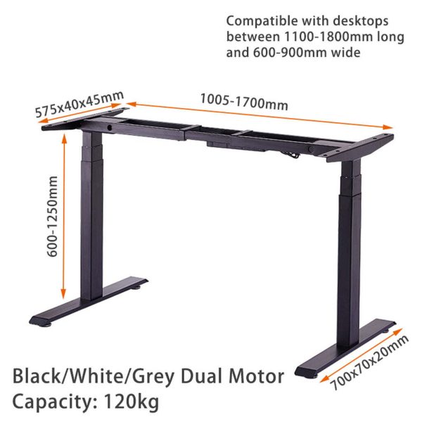 Standing Desk Height Adjustable Sit Stand Motorised Single White Motor Frame Top
