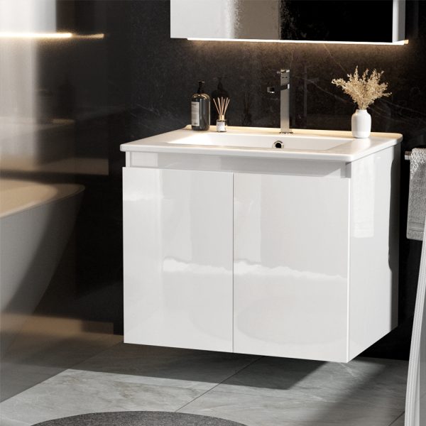 Vanity Unit Basin Cabinet Storage Bathroom Wall Mounted Ceramic 600mm