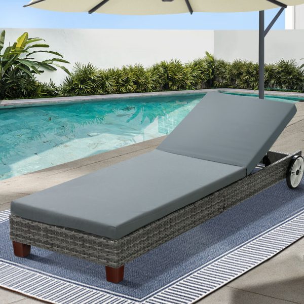 Sun Lounge Wicker Lounger Day Bed Wheel Patio Outdoor Furniture Setting