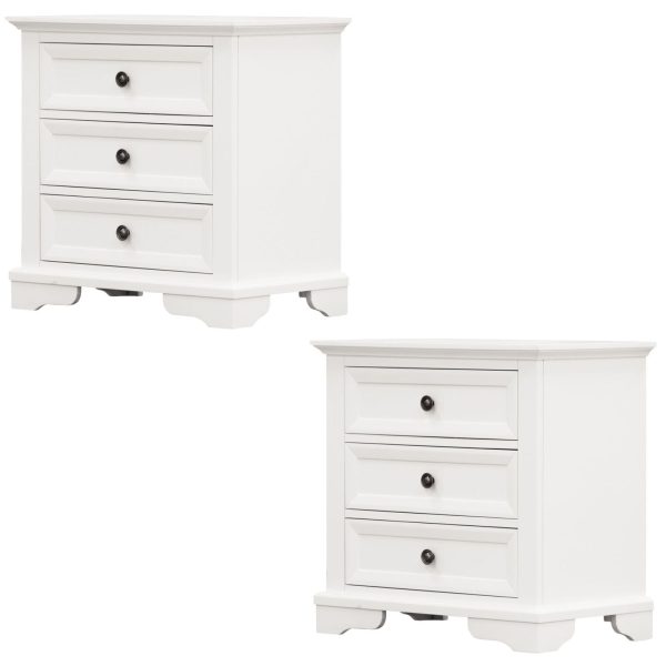 Hucclecote Bedside Table 3 Drawers Storage Cabinet Nightstand End Tables – White